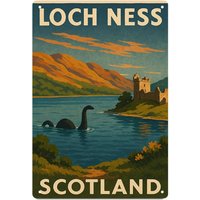 Tin Sign - Vintage Loch Ness Scotland Monster Durable Metal Plaque Wall Decor, Home Office Bar Man Cave Wall Art