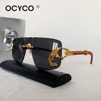 AliExpress OCYCO Trend Golden Lion Decoration Rimless Sunglass for Men Luxury Brand Designer Vintage Square Eyewear UV400 Outdoor Cycling Shades