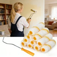 11pcs 4 Inch Paint Roller Set Portable Plastic Handle Household Wall Painting Tool Small Roller Bracket Professional Repair Tool