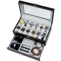 2025 New 12 Slot Leather Lockable Watch Storage Boxes,Men & Women's Jewelry Display Drawer Case, 2-Tier Organizer Watch Showcase