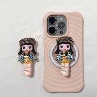Cute 3D Brown Hat Girl Doll Phone Holder Griptok Support For iPhone 17 Pro Max 16 Pro Max Grip Tok Socket Bracket Girl Gift