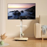 Floor Rolling TV Stand with Wheels, Mobile TV Cart for 26-75 Inch TVs up to 99 lbs, TV Stand with Swivel and Height Adjustment
