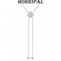 HORRIPAL D VVS1 Moissanite Necklace For Women S925 Sterling Silver GRA Certified Long Tassel Stacking Party Fine Jewelry Gift