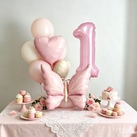 Matte Pink Butterfly Balloon Set, 40inch Pink Foil Balloons with Number Patterns (Numbers 0-9), Large Butterfly-Shaped Balloons, 18inch Heart-Shaped Balloons, Macaron Orange Latex Balloons, Suitable