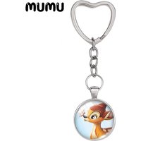 2024 New Bambi with Friends Heart Keyring Funny Keychain Glass Dome Cabochon Jewelry Gifts Children