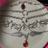 Y2K Gothic Personalized Vintage Red Crystal Angel Wing Pendant Chain Choker Necklace For Men Women Punk Neck Jewelry Accessories