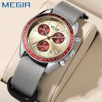 MEGIR Neue Luxus herren Uhren Leinwand Weben Strap Sport Automatische Chronograph Quarz Wasserdichte Armbanduhr für Männliche 2247