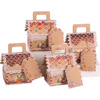 4/6/12Pcs Christmas Gingerbread House Shape Gift Boxes Santa Claus Snack Cookies Kraft Paper Box Xmas Party Candy Decorations
