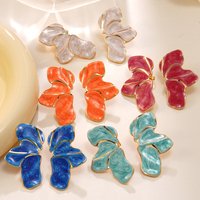 Stainless steel Metal Flower Drop Earring for Women Trendy Red Blue Yellow Green Oil Enamel Petal Earring Hypoallergenic Jewelry