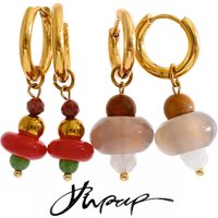 Yhpup New Arrivals Stainless Steel Natural Stone Round Drop French Earrings for Women High Quality Daily Charm Jewelry
