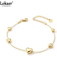 Lokaer Official Style Dainty Love Heart Chain Bracelets Jewelry Women High Quality Stainless Steel Gold Plated Bracelet B26026