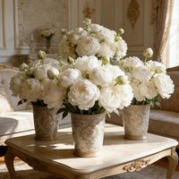 4 Pieces = 8 Flowers High-End Realistic Peony Artificial Flowers with Buds about to Bloom - Large Flower Heads with Budding Buds - High-End Beauty - White - Suitable for Home Decoration - Holiday