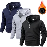 Men Casual Half - Zipper Fleece Sweatshirts Tops Men Sport Classic Fleece Warm Hooded Outdoor Zip Hoodie Basic Pullover S-2XL