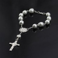 Car Hanging Charm Bling Car Rear View Mirror Hanging Ornament Retro Imitation Pearl Cross Hanging Decoration Auto Interior@#1356