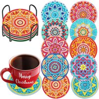 1 set of 10pcs diamond painting DIY mandala flower pattern themed coaster set, with stand, a combination of super shiny diamonds