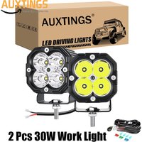 3inches 30W Cube LED Pod Light with Wire Kit Amber Yellow White Spot Flood Combo Beam Work Lights for ATV, UTV,SUV, Off road Use