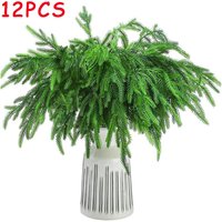 12Pcs Artificial Norfolk Pine Branches 49cm Realistic Greenery Stems for Christmas Wreath Garland Vase Filler DIY Wedding Decor