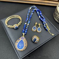 Natural Gemstone Lapis Lazuli Sweater Chain Pearl Set, Hand Inlaid Amethyst Czech Diamond Four Piece Set