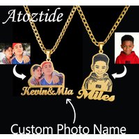 Atoztide Custom Photo Name Necklace for Women Engrave Picture Pendant Chain Stainless Steel Jewelry Personalized Christmas Gift