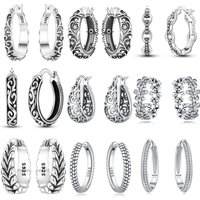 925 Sterling Silver Retro Grass Pattern Earrings Jewelry Versatile Hoop Earrings For Women Jewelry Birthday Party Fine Gifts