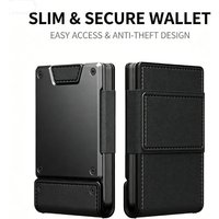 Men's Slim Minimalist Wallet Leather Metal RFID Blocking Front Back Pocket Card Holder