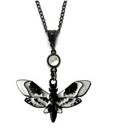 Gothic Black Death Head Moth Insect Enamel Pendant Necklace for Women Men Halloween Collar Chain Grunge Aesthetic Jewelry Gift