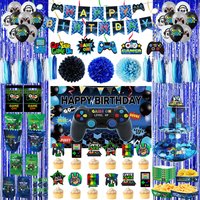 Video Game Theme Birthday Party Decoration Balloons Popcorn Box Banner Hanging Spiral Gift Bag Cake Stand For Boy Birthday Decor