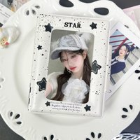 Cute Warm Ink Dots Star Kpop Photocard Holder Black White Blocks 2*3" - 2.5*3.5" Polaroid Album 32 Pack Can Hold 32 Cards