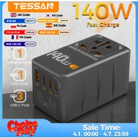 140W/100W GaN Universal Travel Adapter with USB Port Fast Charging International Plug Adapter EU UK USA AUS for Travel