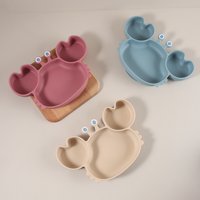 Crab shaped baby feeding plate dishes sauction silicone boy girl tableware cute cartoon