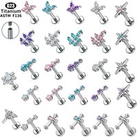 G23 Titanium 16G Zircon Ear Stud Internal Thread Labret Stud Helix Cartilage Tragus Conch Flatback Earlobe Piercing Jewelry New