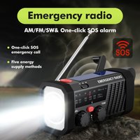 Emergency Radio with SOS Alarm, AM/FM/SW & Flashlight. 2000mAh Battery & Solar/Hand Crank Charging for Outdoor Survival.black