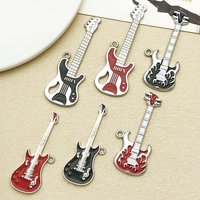 Mix 2/6pcs alloy drip oil white K guitar pendant accessories, DIY necklace, earring, keychain jewelry making fashion accessories