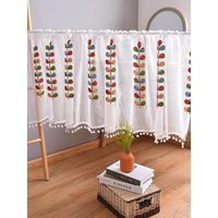 Vierfarbiger Zweig, bestickt, halbtransparenter Vorhang, Küchenstufen, halbe Fenster, durchsichtige Vorhänge, Stangentasche, Voile-Vorhänge für Küchenba