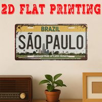 Brazil São Paulo Business Hub of Latin America 2D Flat Printing License Plate Style Metal Tin Sign, Vibrant Brazilian City Theme