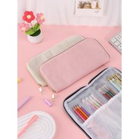 Solid Color Corduroy Pencil Case, Large Capacity Golden Zipper Pen Pouch, Stationery Organizer, School Supplies Back to School