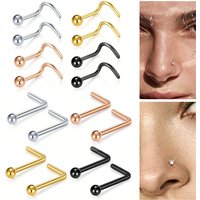 2PCS 20G Stainless Steel Nose Rings Nose Stud Ring Twister Screws L Shaped Ball Top Nose Piercing Jewelry 2MM