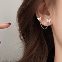 Silver Color Butterfly Zircon Double Ear Hole Stud Earrings for Women Fashion Statement Ear Party Jewelry Gifts