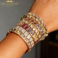 New Geometric Oval Heart Stretchy Stretch Beaded Bracelet Gold Color Tennis Chain Adjusted Size Bangle For Women Fashion Jewelry
