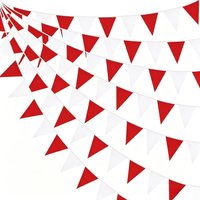 10m Red White Bunting Flags 20x30cm PE Plastic Triangle Banner for Christmas Valentine Party Sports Birthday Wedding Decor