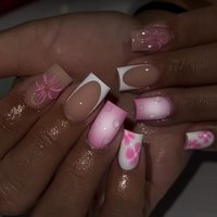 cs 3D gelnail makes Square flowers French Tip Press On Nails Medium Fit Perfectly Acrylic Fake Nail set,contain 1pcs Jelly Glu