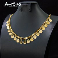 Arabic Coins Necklace Pendant 21k Gold Plated Kurdish Fashion Double Layer Chokers Turkish Women Wedding Ramadan Jewelry