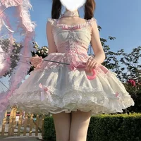 2026 Japanese Lolita Dress Sweet Girl Cosplay Clothing Bow Sleeveless Y2K Party Outfit Gothic Sweet Cosplay Dress Kawaii Fashion
