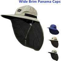Summer Wide Brim Waterproof and Quick-drying Panama Caps Outdoor Visor Bucket Hats Mesh Breathable Sun Hat with Neck Flap Unisex