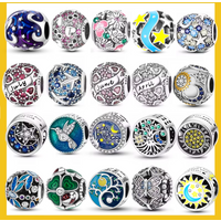 Colorful Round Inlaid CZ Zircon Charms 925 Sterling Silver Beads Pendant Fit Original Bracelet Plata De Ley Jewelry Gift