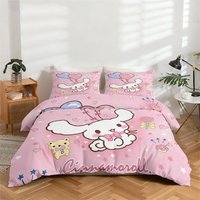 3-Piece High-Definition Digital Print Bedding Set, Large Floral Cinnamoroll Cartoon Pattern Duvet Cover Set, Featuring Cute Rabbits and Heart-Shaped Balloons, Ultra-Soft Polyester Fiber Duvet Cover +