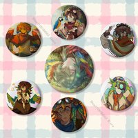 P-Parrotx2 Reflective Pin Tinplate Round Brooch Cartoon Cosplay Badges for Bag Hat Toys Gifts