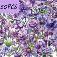 50pcs purple floral stickers, suitable for decorating luggage, refrigerators, mobile phones, waterproof PET stickers