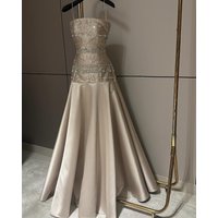 Customized Elegant Charmeuse Pleat Sequined Pattern A-line Spaghetti Strap Long Dresses Bespoke Occasion Evening Sparkle