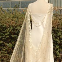 Bridal Draped Shoulder Capes Wedding Veils For Brides Gold Pearls Sequins Starry Unique Sparkly Edge Glitter White Cathedral